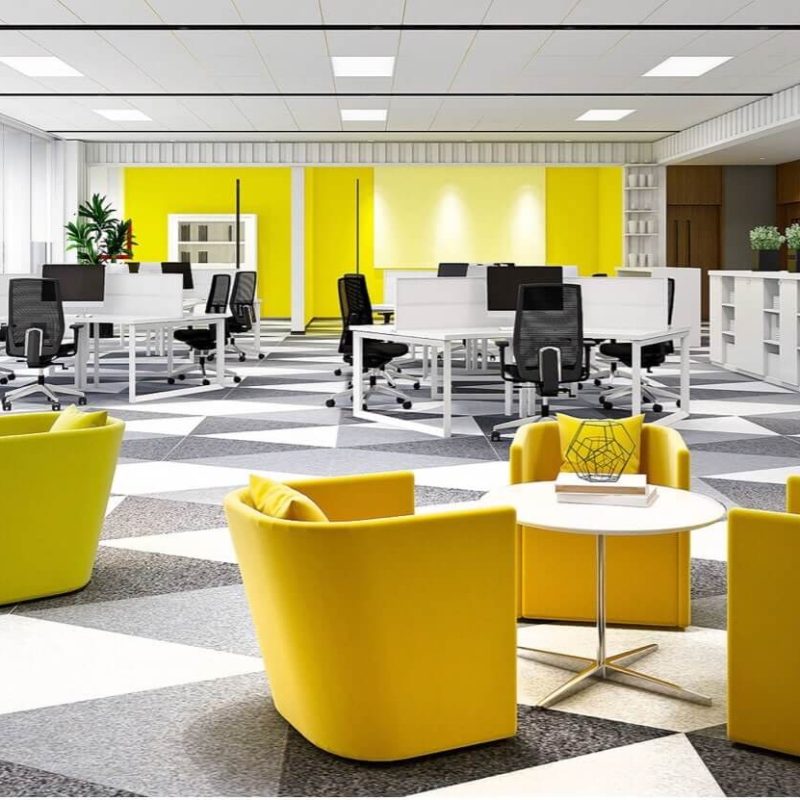 Ufficio moderno con sedie gialle dal grande confort